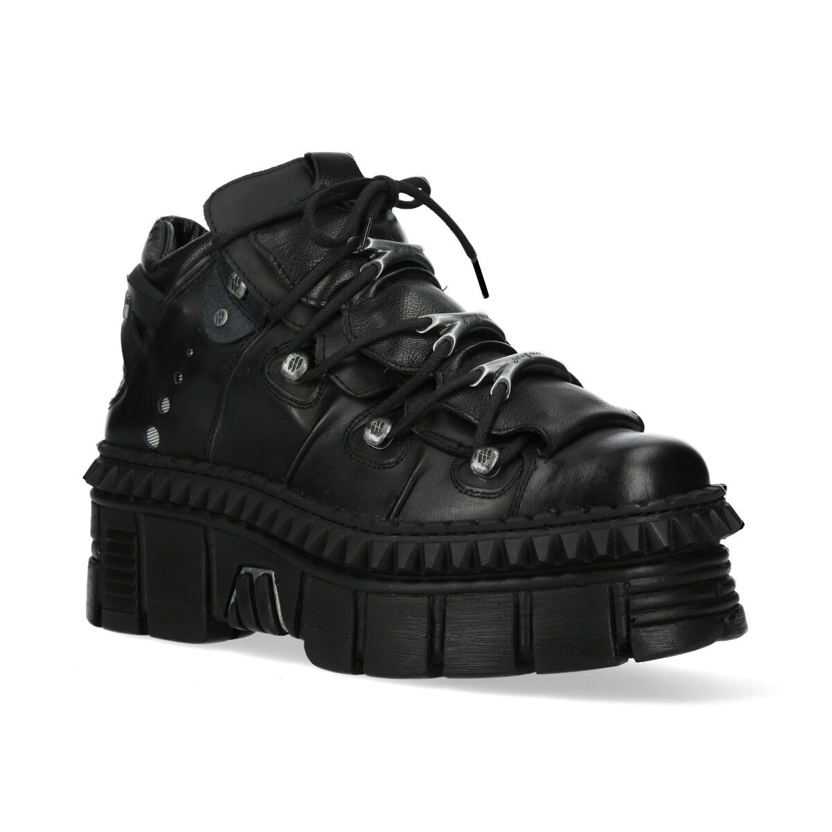 New Rock Boots WALL106-S13 Metallic Black Leather Platform Ankle Boots