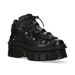 New Rock Boots WALL106-S13 Metallic Black Leather Platform Ankle Boots