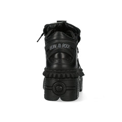 New Rock Boots WALL106-S13 Metallic Black Leather Platform Ankle Boots