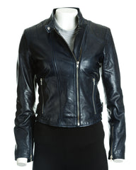 Women's Leather Tab Collar Biker Jacket: Zeta