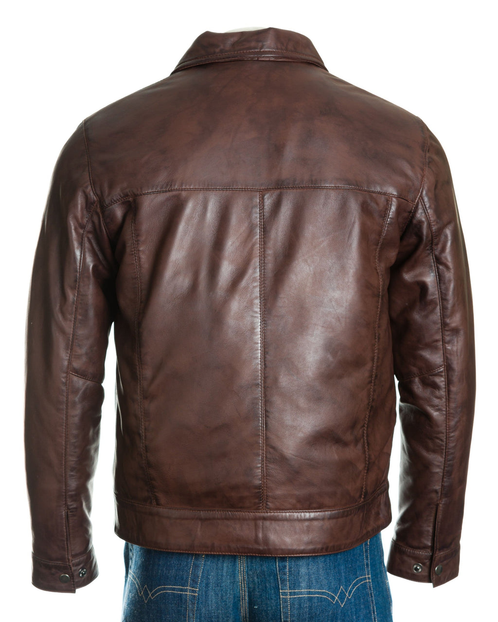 Men's Conker Brown Harrington Style Bomber Leather Jacket: Matias
