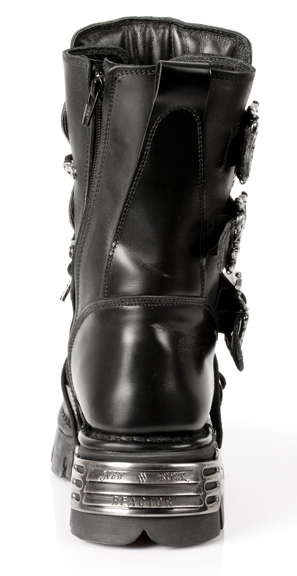 NEW ROCK - M-391-S1 Black SkullBuckled Lace Up Boots