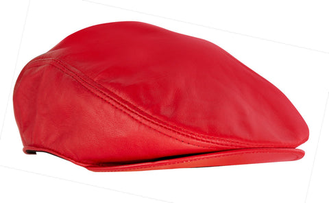Men's Red Leather Flat Cap
