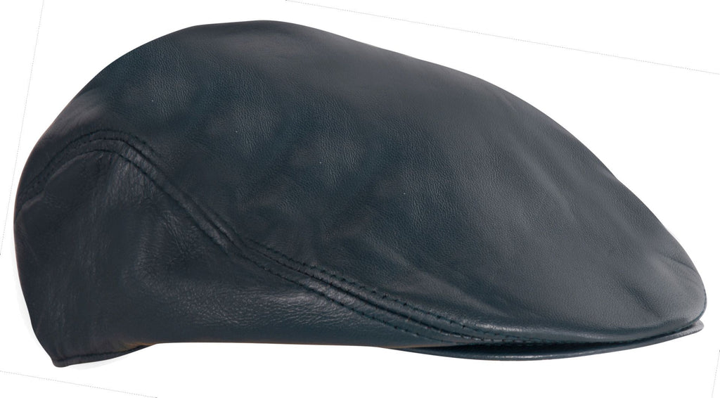 Men's Navy Leather Flat Cap