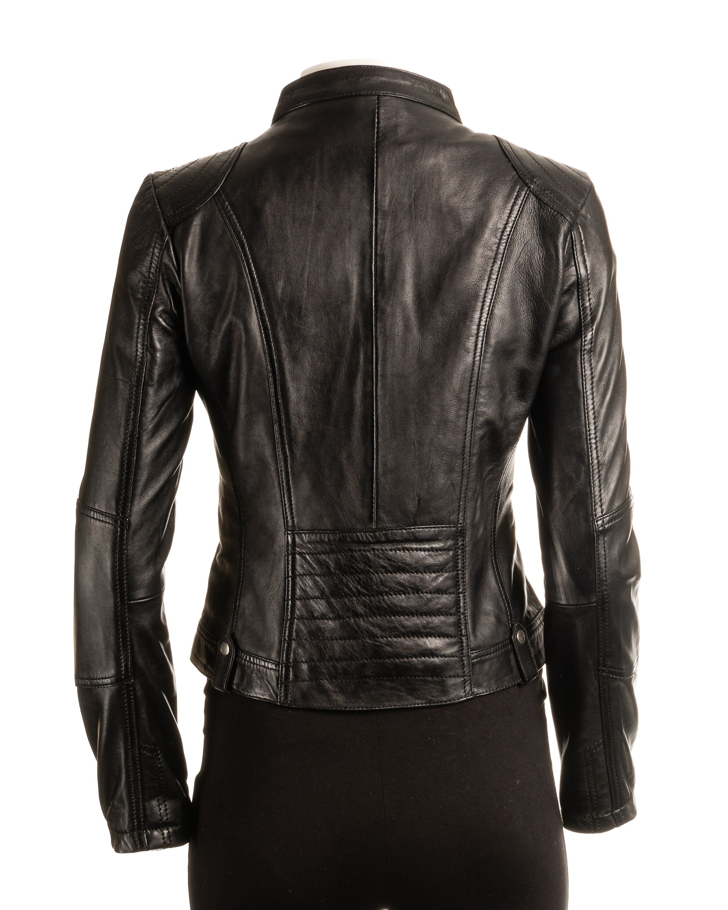 Ladies Taupe Biker Style Leather Jacket: Greta