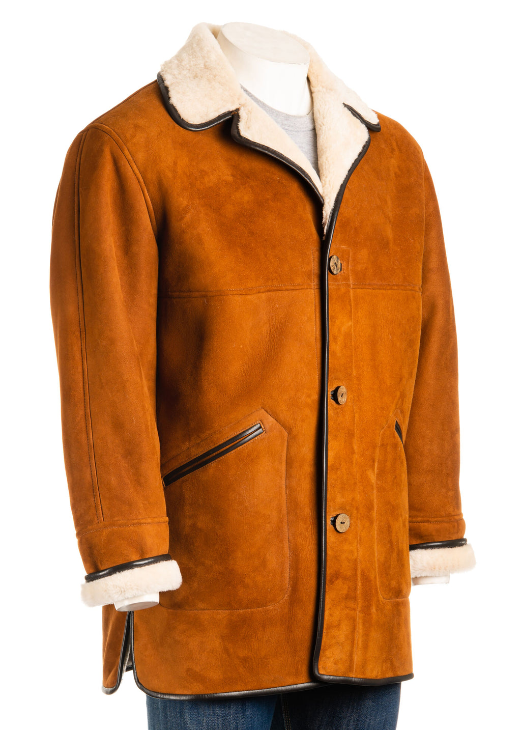 Mens 3/4 Traditional Shearling Sheepskin Coat: Pablo