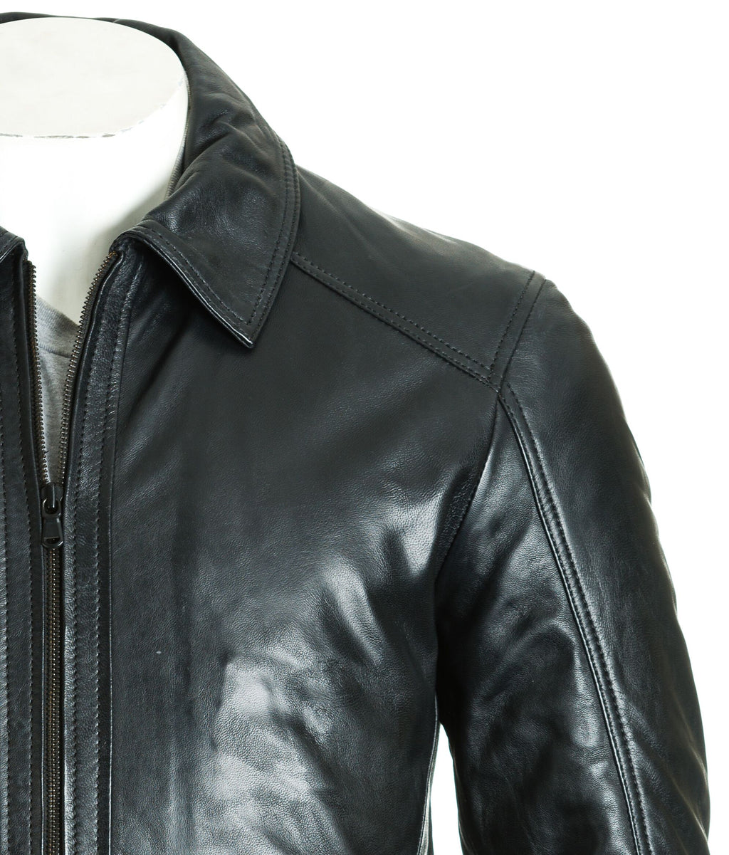 Men's Slim Fit Collared Leather Jacket: Pepe