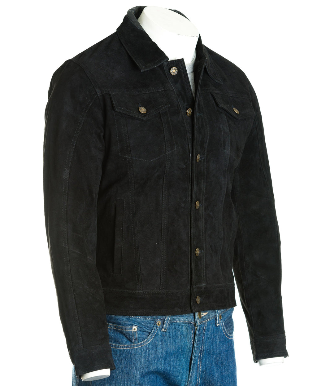 Men's Black Denim Shirt Style Suede Jacket: Antonio