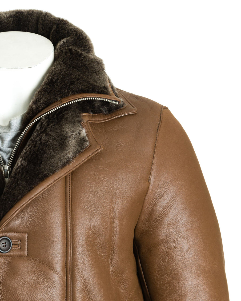 Men's Brown Smart Leather Finish Sheepskin Shearling Coat: Samuele