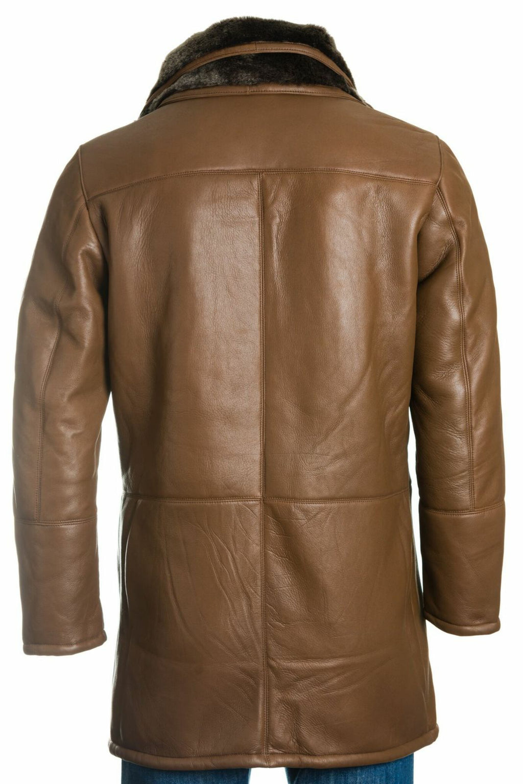Men's Brown Smart Leather Finish Sheepskin Shearling Coat: Samuele