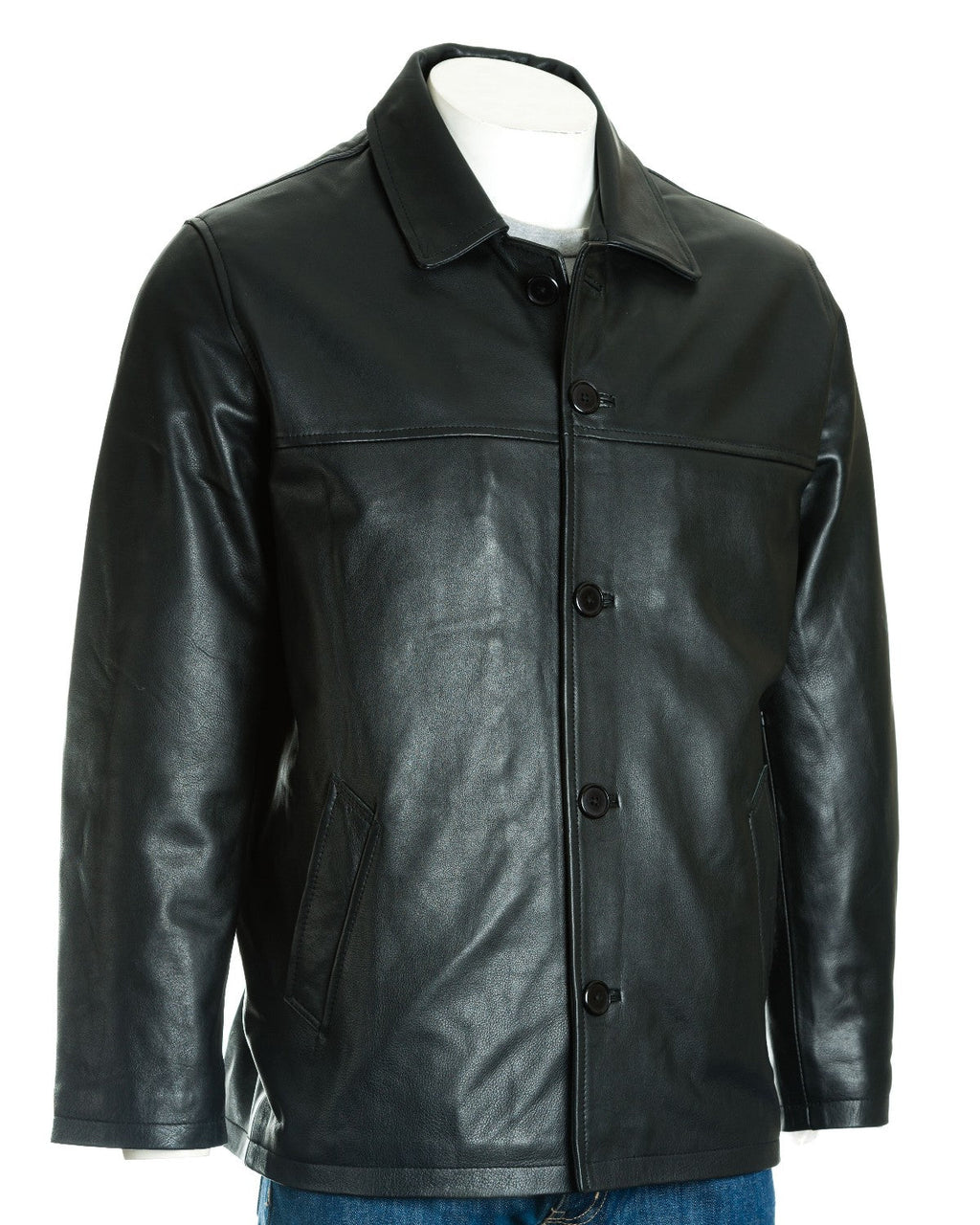 Men's Black Plus Size Classic Box Style Leather Jacket: Franco