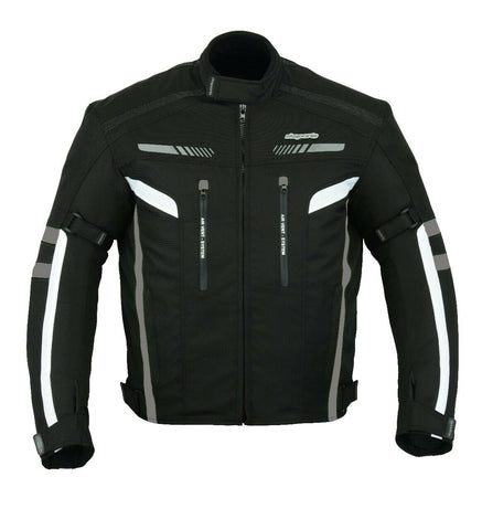 Men's Grey Stripe Waterproof Cordura Motorbike Jacket With CE Armour
