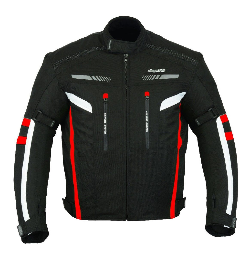 Men's Red Stripe Waterproof Cordura Motorbike Jacket With CE Armour