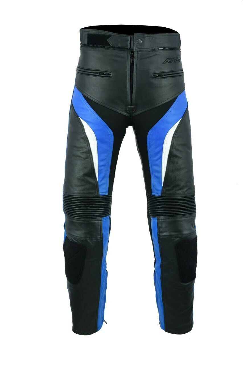 Men's Leather Armoured Motorbike Jeans Trousers