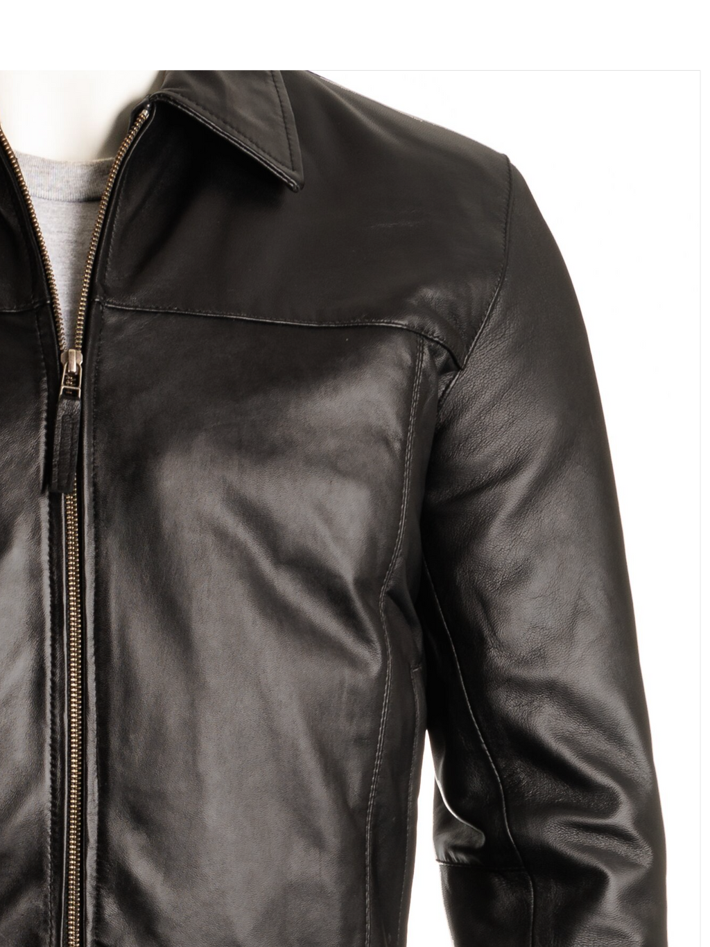 Men's Black Harrington Style Bomber Leather Jacket: Matias