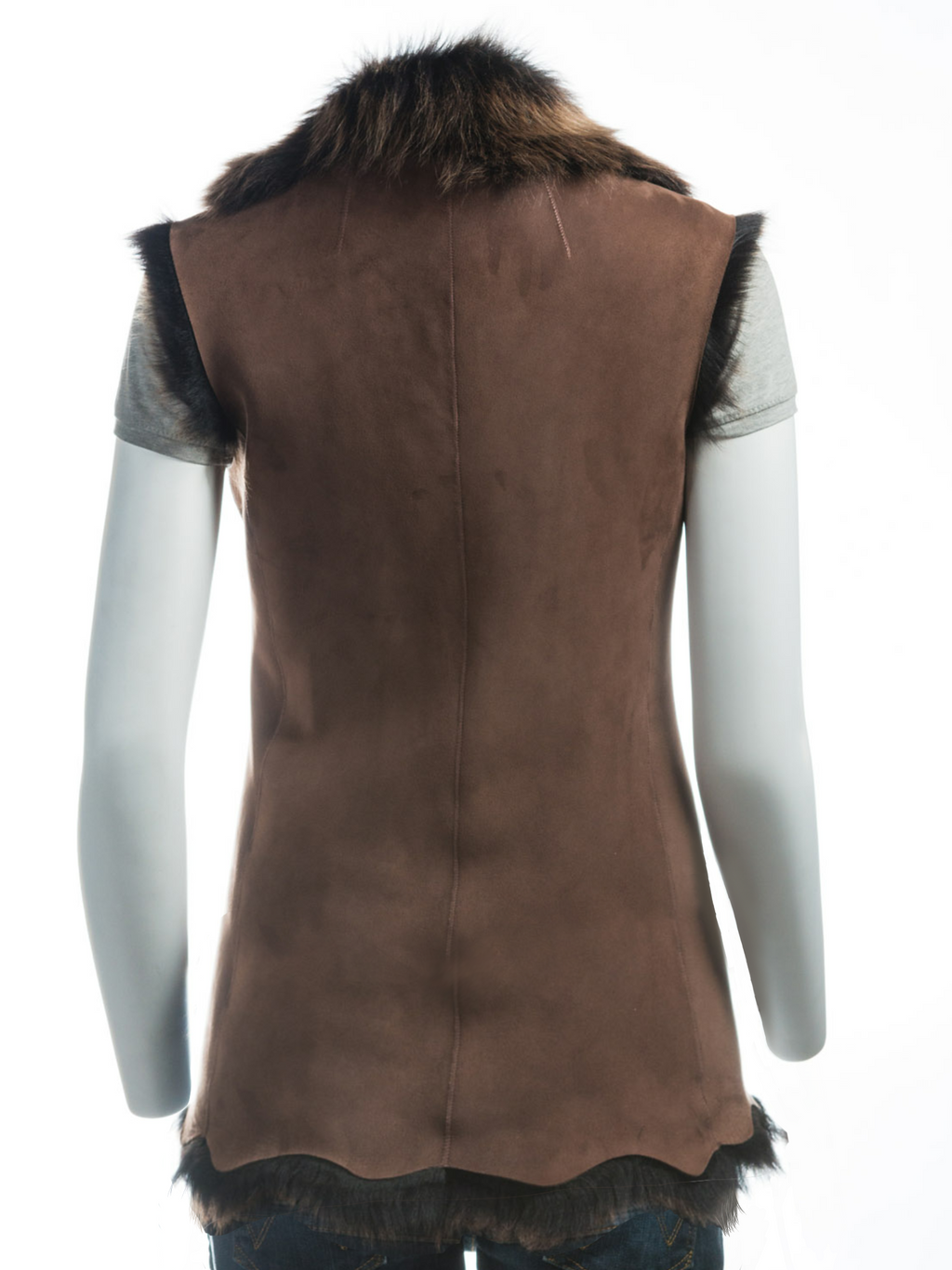 Ladies Beaver Coloured Longline Shearling Sheepskin Toscana Gilet: Marcella