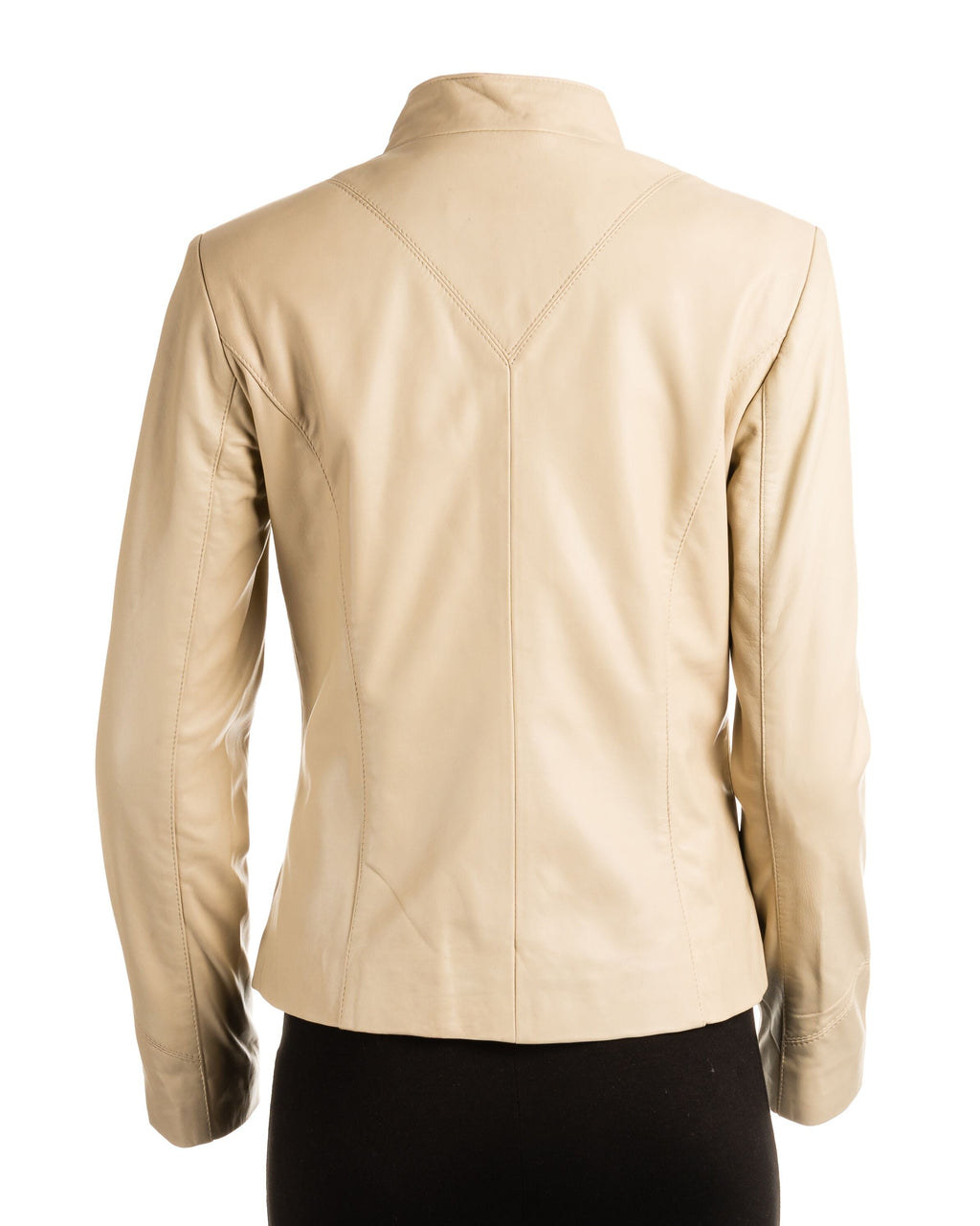 Ladies Stone Plain Short Zipped Leather Jacket: Angelina
