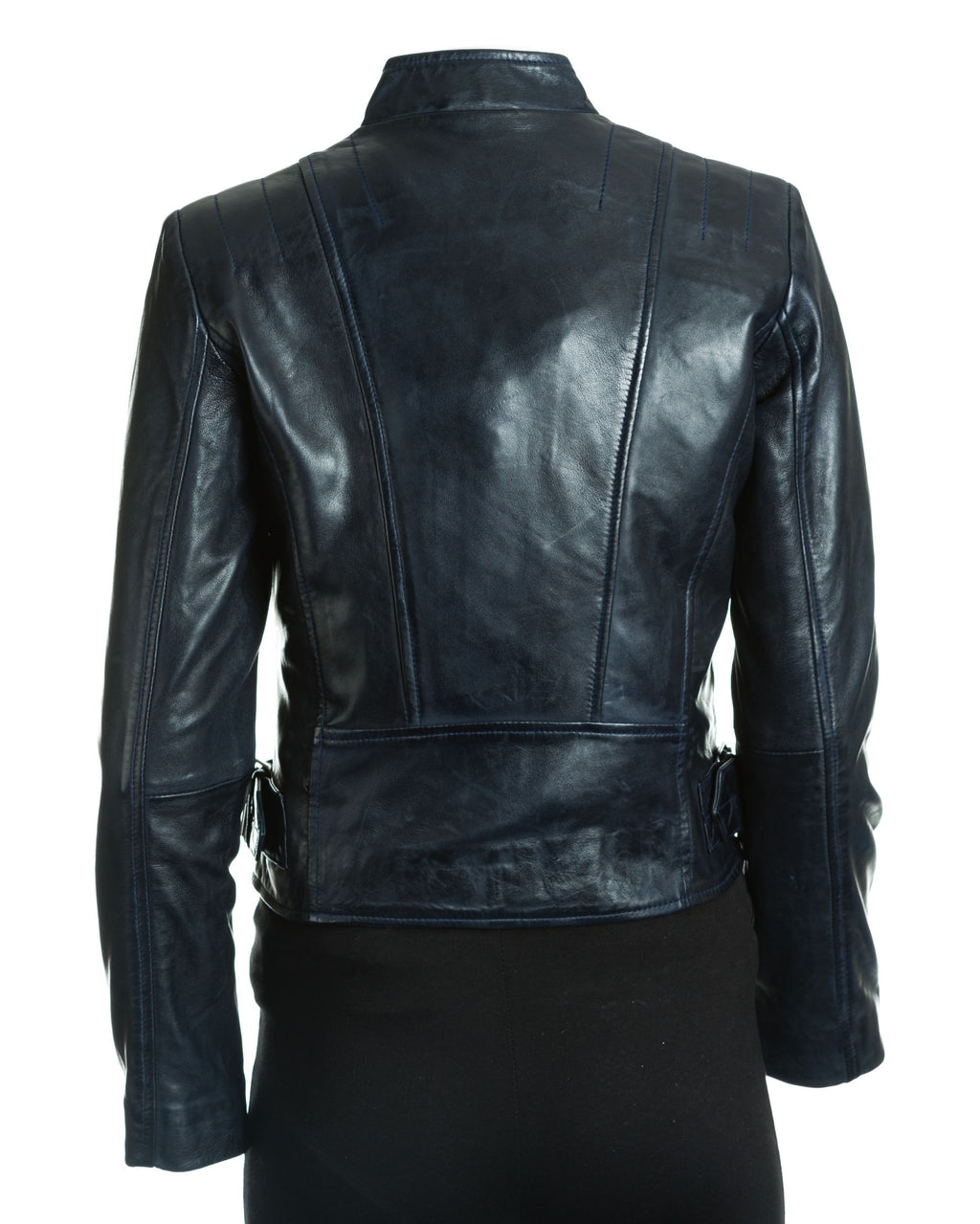 Women's Leather Tab Collar Biker Jacket: Zeta