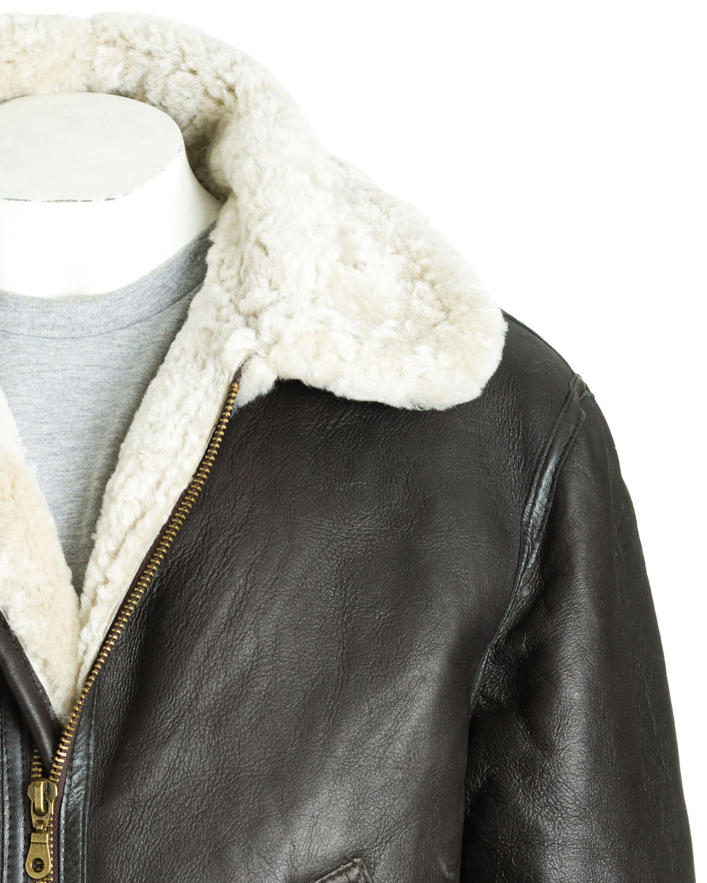 Men's Brown and Cream B3 Style Vertical Zip Sheepskin Aviator Pilot Flight Jacket: Liberaci