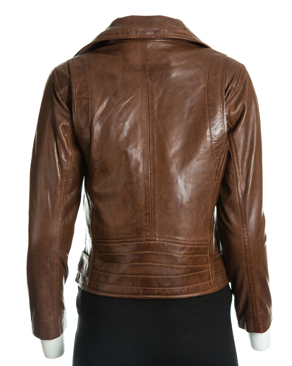 Women's Brown Asymmetric Leather Biker Jacket: Assisi